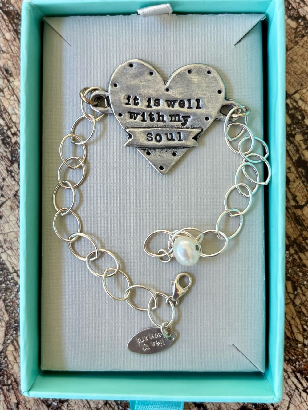 Lisa leonard Silver Heart 'It Is Well With My Soul' Bracelet - Silver with Pearl - Picture 2 of 4